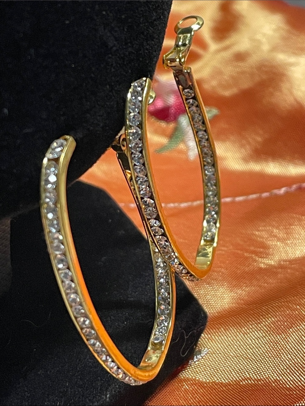 Gold Crystal Hoop Earrings - Women's Jewelry